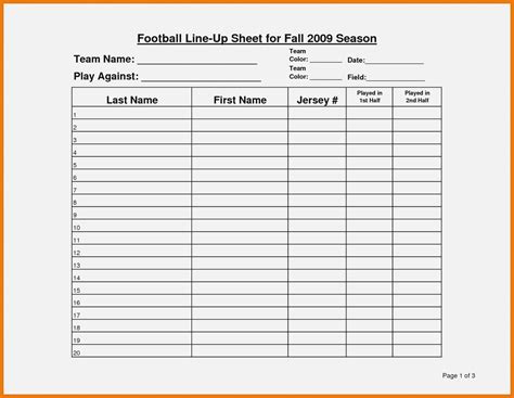 excel templates blank football roster sheets
