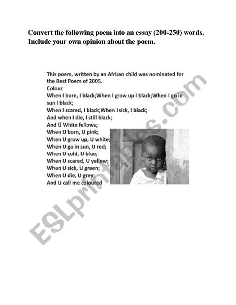 english worksheets essay poem