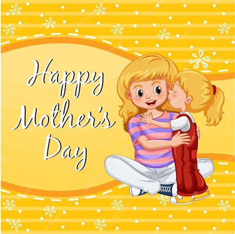 Premium Vector Happy Mothers Day Card With Girl Kissing Mom