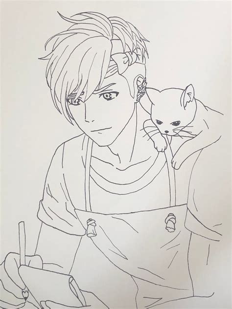 handsome anime guy  cat coloring page etsy