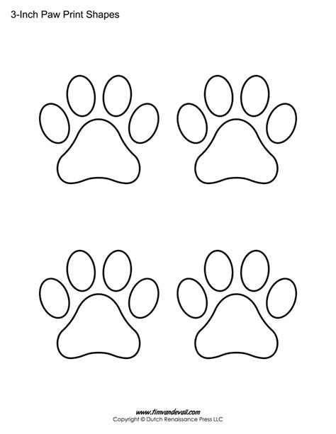 paw print template shapes tims printables