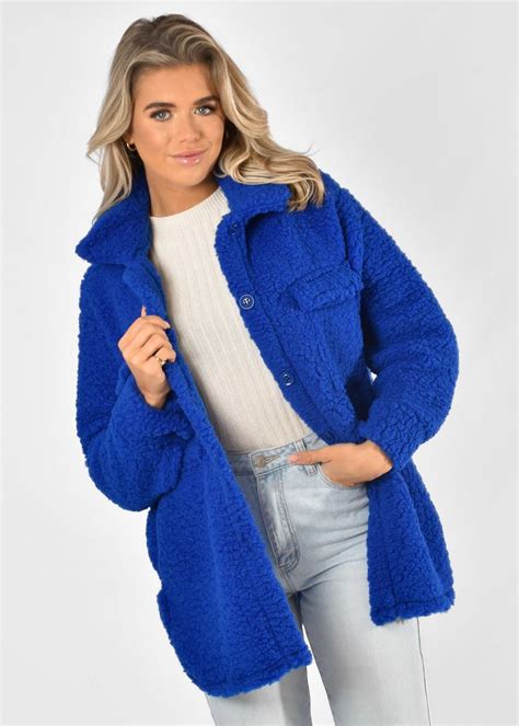 kobalt blauwe teddy jas dames jassen tess  jas kobalt jassen