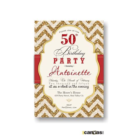 50th Birthday Invitation For Women Red And Gold Birthday