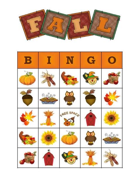 printable fall bingo printable printable autumn bingo game