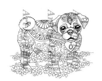 art  pug single coloring page merry christmas pug etsy dog
