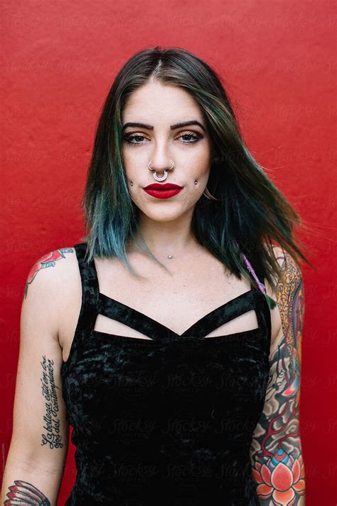 portrait of a punk rock woman with tattoos by stocksy contributor