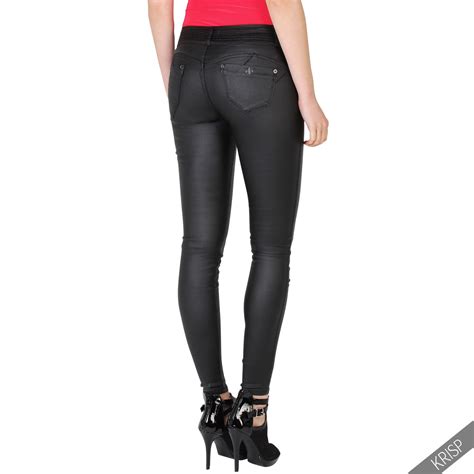 womens wet look pu leather stretch skinny sexy jeans trousers pants jeggings ebay