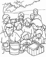 Coloring Crowd Multitud Una Jesus Jesús Los Mil Bible Sunday School Pages Puede Alimentar Feeds Cinco Alimentación Curriculum Drawing Feeding sketch template