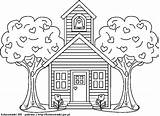 Coloring School Between Pages House Trees Two Colouring Buildings Architecture Tree Kids Printable Back Drawing Fun Silhouettes Patterns Sheets Kb sketch template