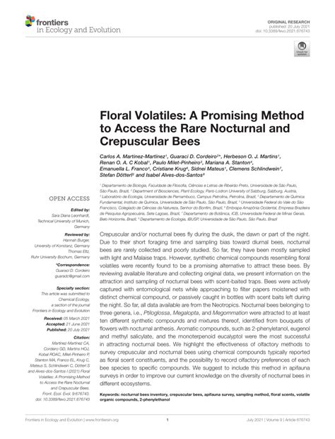 Pdf Floral Volatiles A Promising Method To Access The Rare Nocturnal