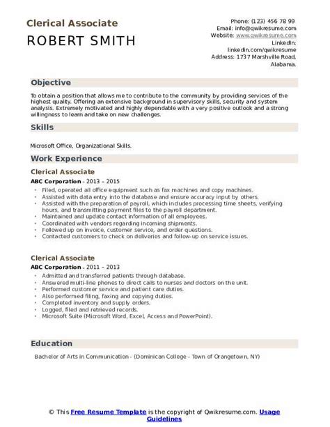clerical resume sample   templates