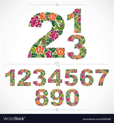 set  beautiful numbers decorated  herbal vector image  vectorstock beautiful numbers