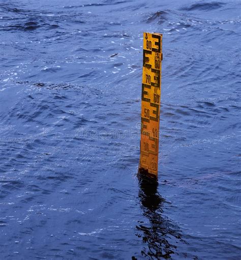 flood water level measurement gauge marker   royalty  stock