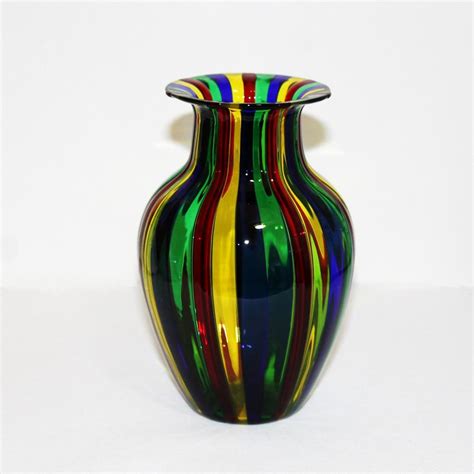 Murano Oggetti Italy Blown Rainbow Glass Vase Item 1654 1