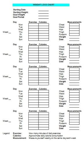 printable weekly weight loss chart