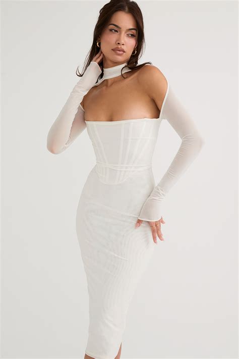 clothing midi dresses milarose white mesh corset midi dress