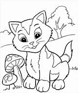 Kucing Lucu Mewarnai Jamur Melihat Sedang sketch template