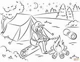 Coloring Campfire Pages Marshmallow Over Roasting Girl Printable Drawing sketch template