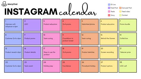 real examples  instagram content calendars manychat blog