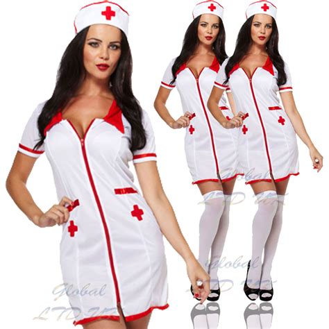 sexy adult white red nurse costume fancy dress night hen
