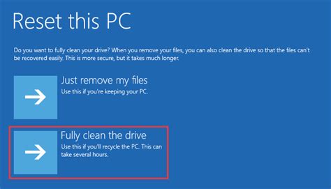 reset windows  remove files  clean  drive