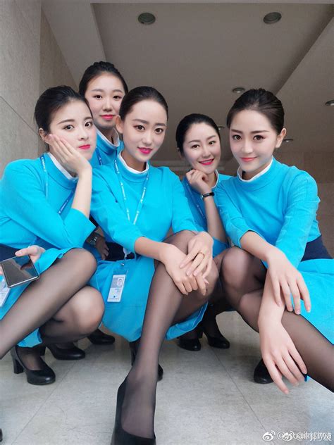 Five Asian Female Flight Attendants Airline Uniforms Flight Attendant
