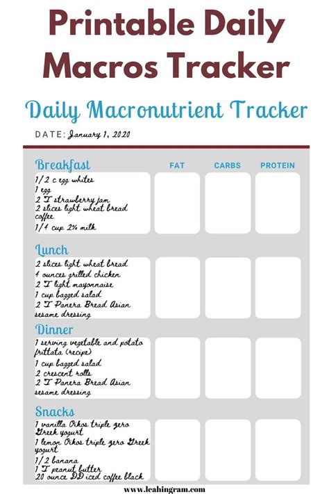 daily macros printable journal tracker   macro meals food log carbs protein