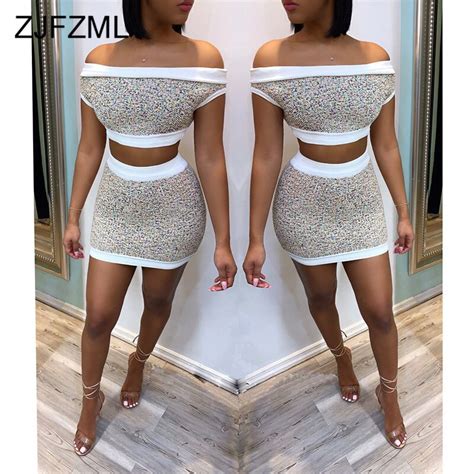 sexy two piece set tracksuit summer clothes for women slash neck