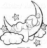 Moon Coloring Stars Girl Sleeping Cute Crescent Outline Tikiri Perera Lal Happy Clipart Vector Copyright sketch template