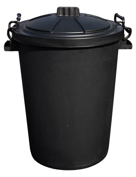 outdoor plastic waste trash  rubbish bin black heavy duty   clip lids ebay