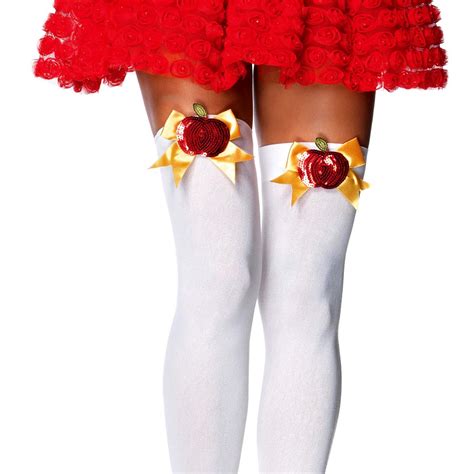 thigh high stockings poison apple bow white opaque