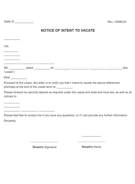 tenant notice  vacate sample notice  vacate letter sample