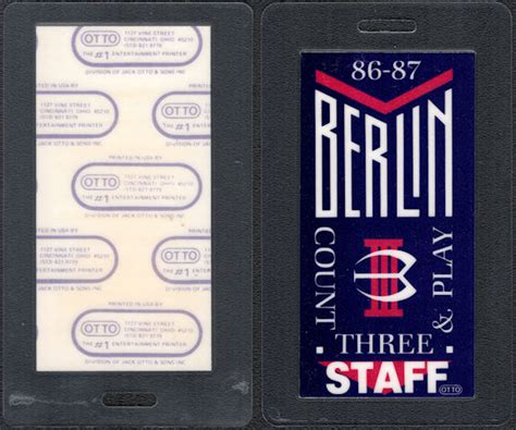 1986 berlin laminated backstage pass from the count three and play tour