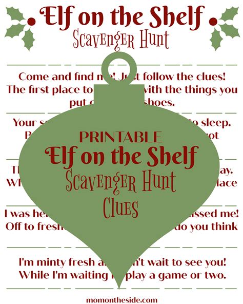 elf   shelf scavenger hunt  teens printable clues