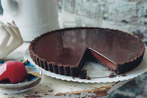 chocolate glazed chocolate tart recipe epicuriouscom