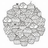 Coloring Cupcakes Mandala Pages Cakes Mandalas Sweet Adults Color Cup Cute Simple Cake Adult Printable Circle Delicious Treats Those Making sketch template