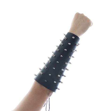 Master Leather Wristbands Attached Metal Nail Bdsm Bondage Fetish Slave