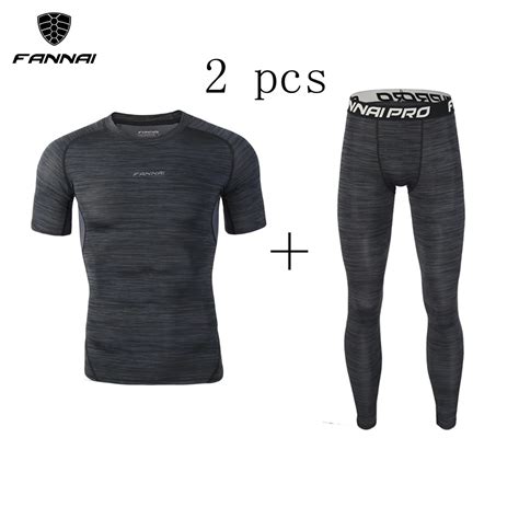 2 pieces men s compression fitness tights set quick dry sportswear gym