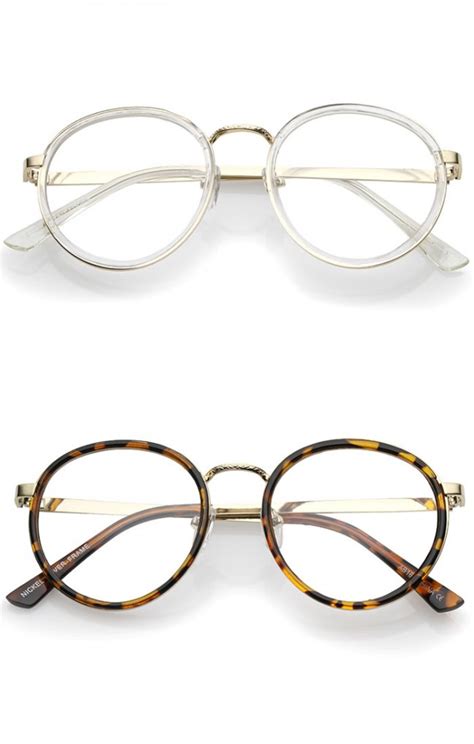 Classic Metal Frame Slim Temple Clear Lens Round