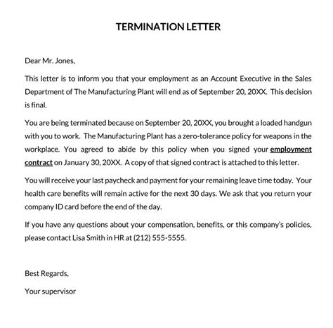 employee termination letter notice templates