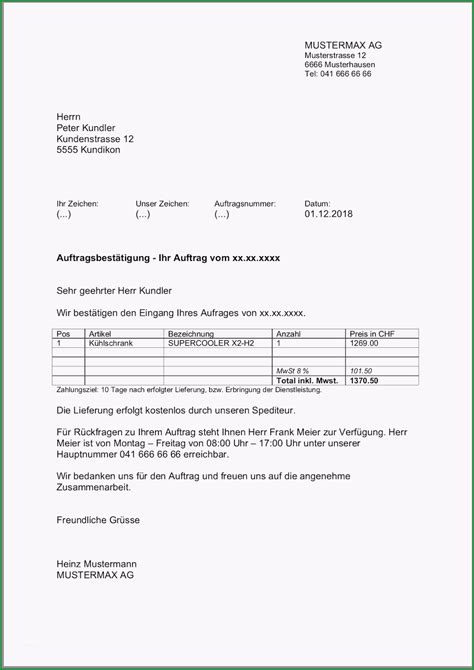 bemerkenswert auftragsbestaetigung vorlage muster im word und excel