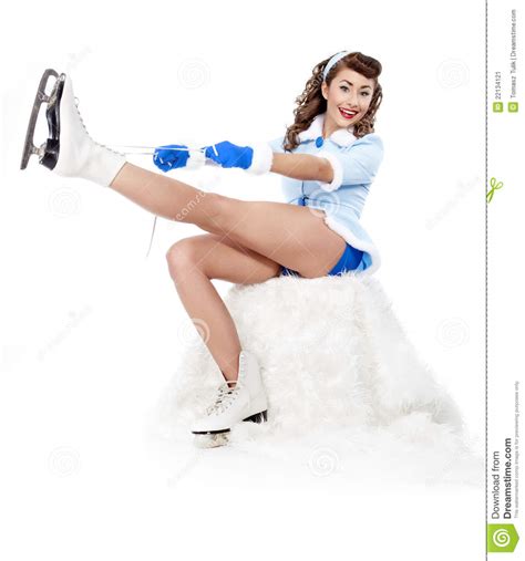 Pin Up Woman Going To Ice Skating Stock Image Image