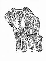 Coloring Pages Elephant Adult Adults Printable Stress Abstract Anti Elephants Baby Doodle Book Mother Hard Etsy Mandalas Mandala Colouring Color sketch template