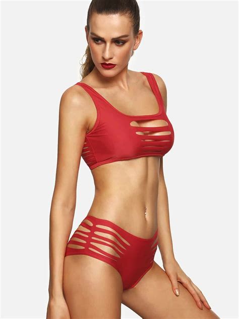 Red Cutout Strappy Bikini Setfor Women Romwe