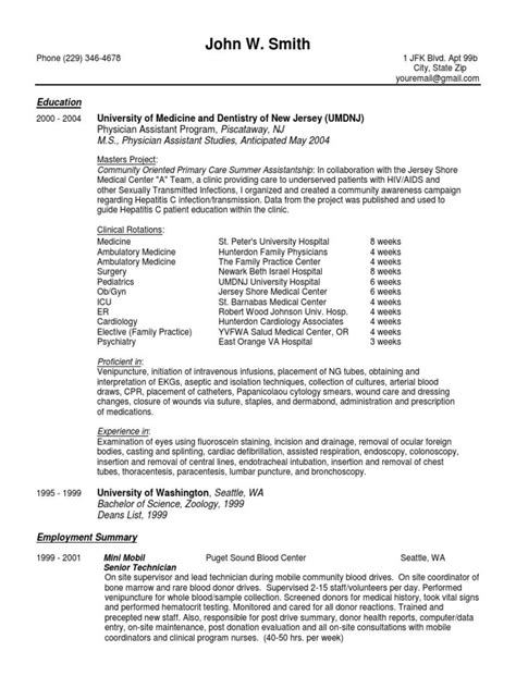 physician assistant resume examples  grad
