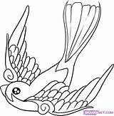 Swallow Bird Tattoo Coloring Sparrow Drawing Pages Animals Birds Outline Designs Draw Tattoos Barn Color Step Line Coloriage Colouring Drawings sketch template
