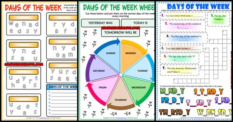 days   week esl printable vocabulary worksheets