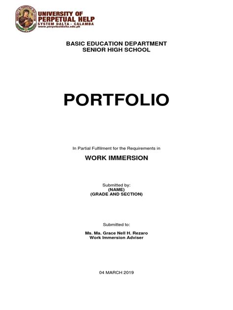 work immersion portfolio cover page