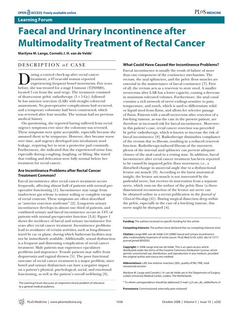 Pdf Faecal And Urinary Incontinence After Multimodality Treatment Of