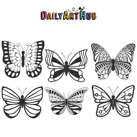butterflies outline clip art set daily art hub  clip art everyday